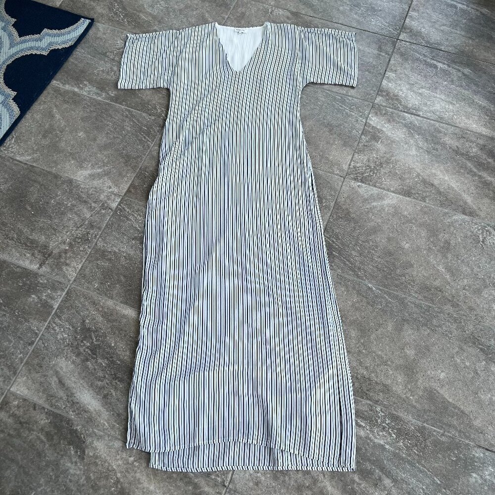 Paolita Voyage 100% Silk Striped Maxi Dress Cover Up Size Medium Missing Tie - Picture 2 of 15
